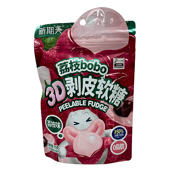 Bala de Goma 3D Sabor Lichia Bobo Peelable Fudge 75g – Divertida e Suculenta
