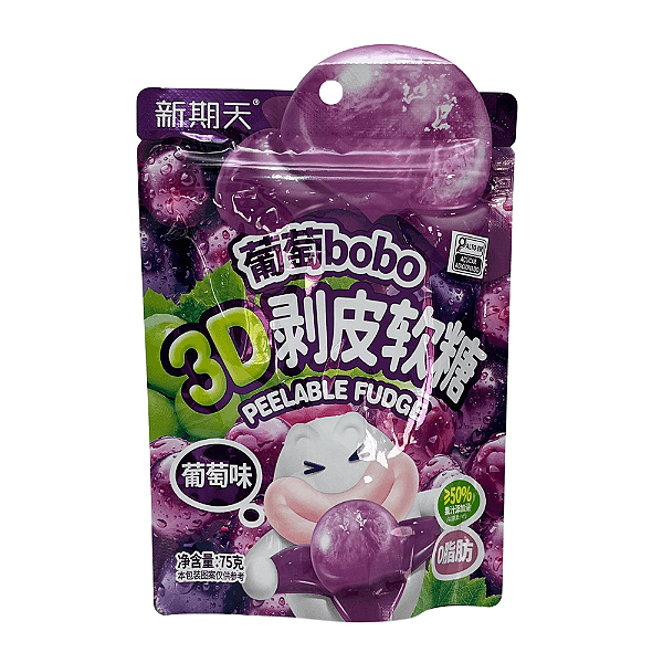 Bala de Goma 3D Sabor Uva Roxa Bobo Peelable Fudge 75g – Textura Divertida e Frutada