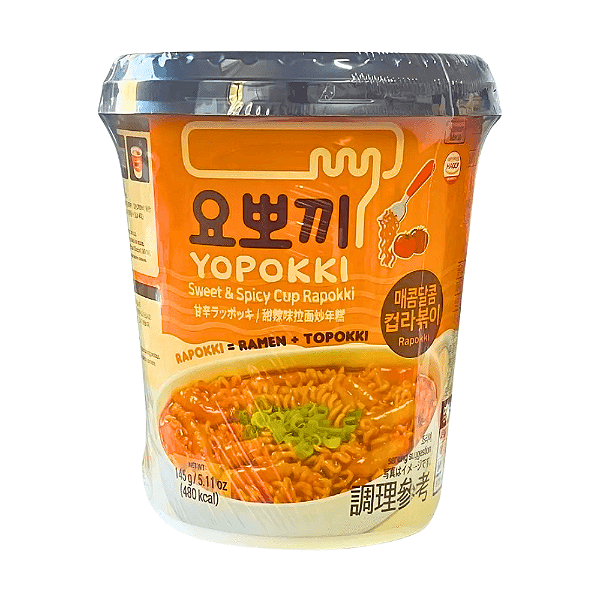 Rapokki Cup Sweet & Spicy Yopokki 145g – Massa de Arroz e Lámen Agridoce Picante