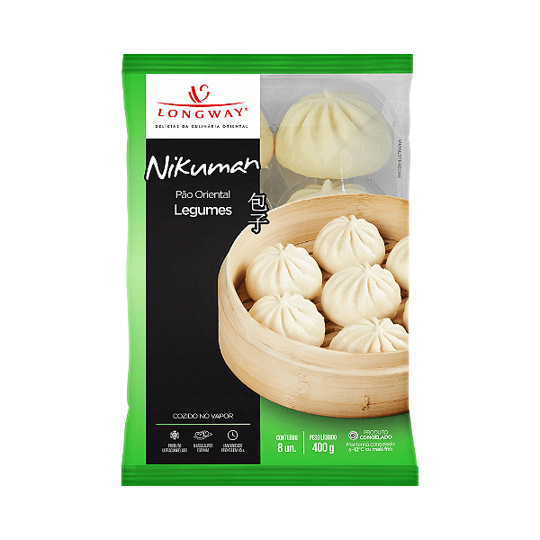 Pão Chinês Nikuman de Legumes Longway 8 unidades – Recheado e Cozido no Vapor Congelado