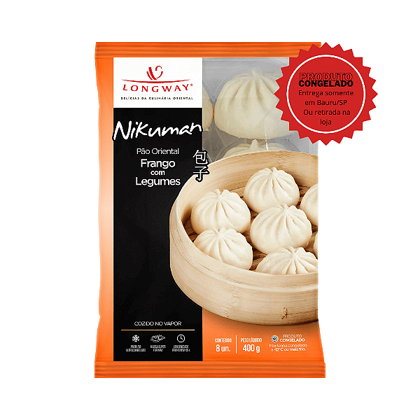 Pão Chinês Nikuman Frango com Legumes Longway 8 unidades Congelado