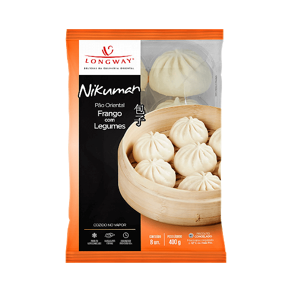 Pão Chinês Nikuman Frango com Legumes Longway 8 unidades – Macio e Saboroso Congelado