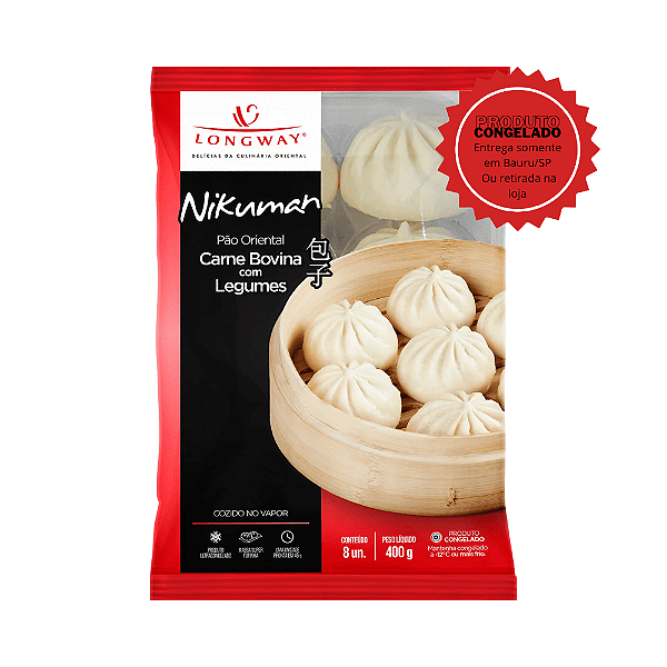 Pão Chinês Nikuman de Carne Bovina com Legumes Longway 8 unidades Congelado