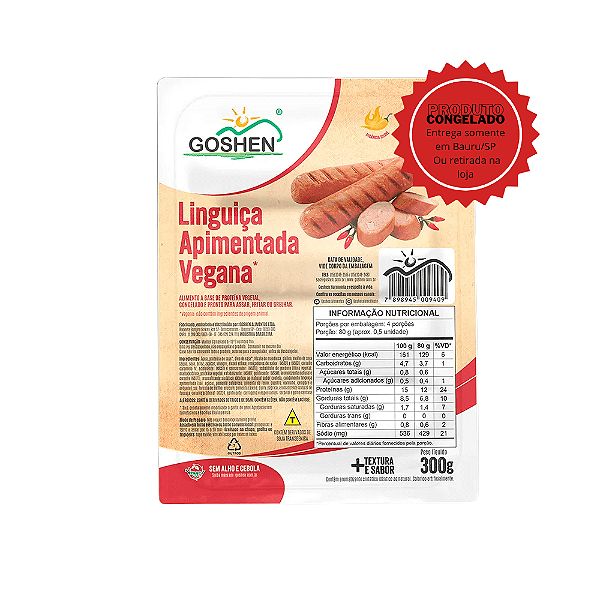 Linguiça Apimentada Vegana Goshen 300g Congelado