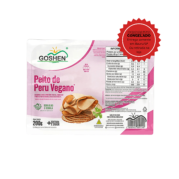 Peito de Peru Vegano Fatiado Goshen 200g Congelado