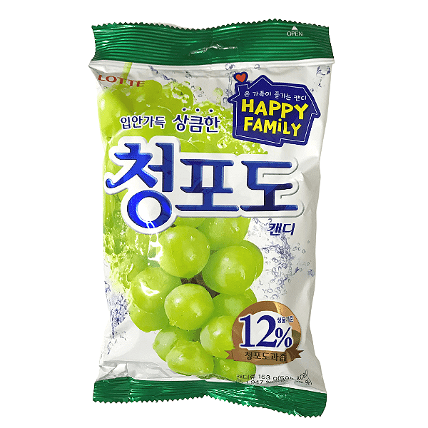 Bala Coreana de Uva Verde Lotte 153g – Sabor Intenso e Frutado