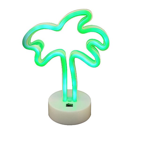 Luminária Abajur Led Verde Neon Palmeira Enfeite Decoração 26cm
