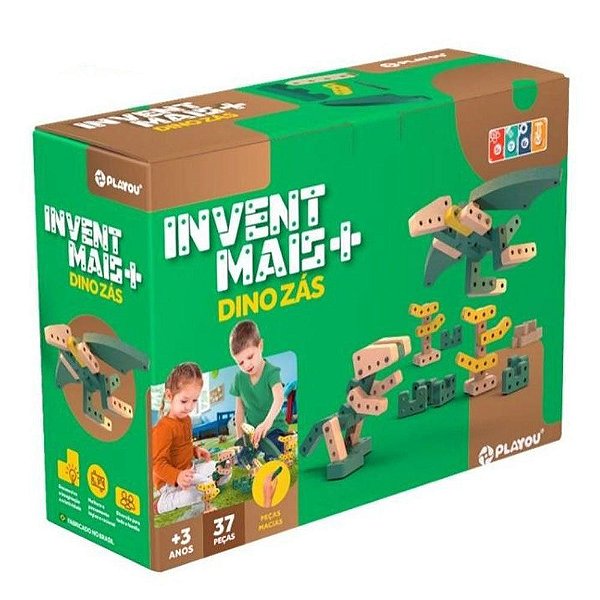 Brinquedo de montar Playou Invent Mais Dino Zás 37 peças