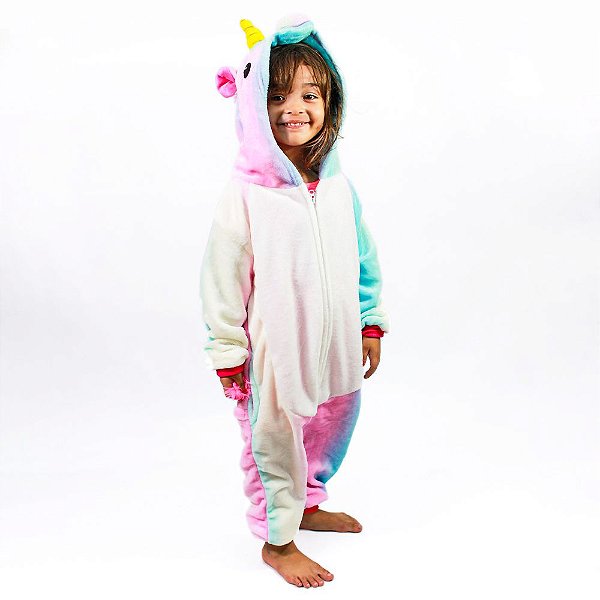 Macacão Kigurumi Infantil 7 A 8 Anos Unicornio Colorido