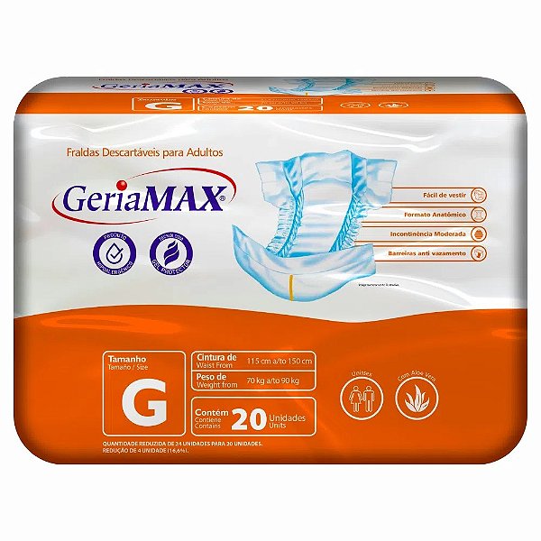 Fralda Geriátrica GERIAMAX ECONÔMICA G - FARDO COM 120 TIRAS