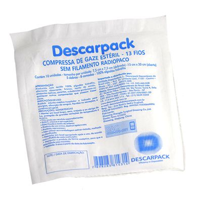 Compressa de Gaze DESCARPACK 13 FIOS - Embalagem com 100 unidades