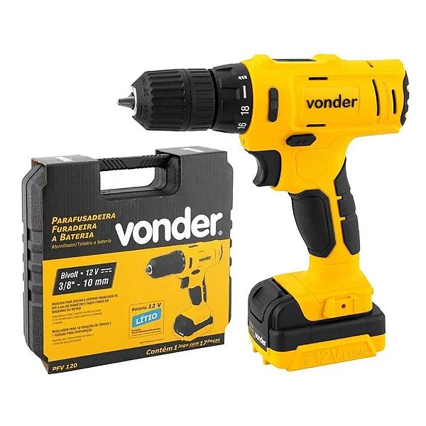 Parafusadeira/furadeira a bateria, 12 V, fonte bivolt automática, PFV 120 - Vonder