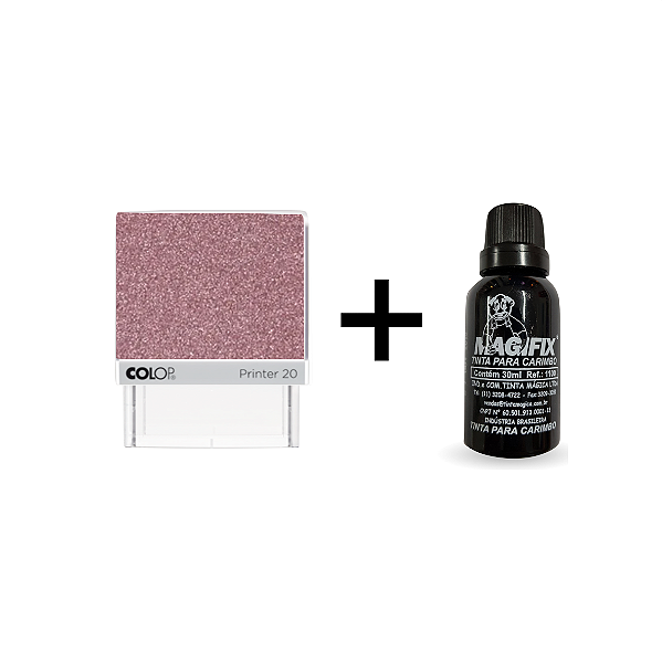 Kit 1 Carimbo Glitter Rosa Pastel + 1 frasco de tinta