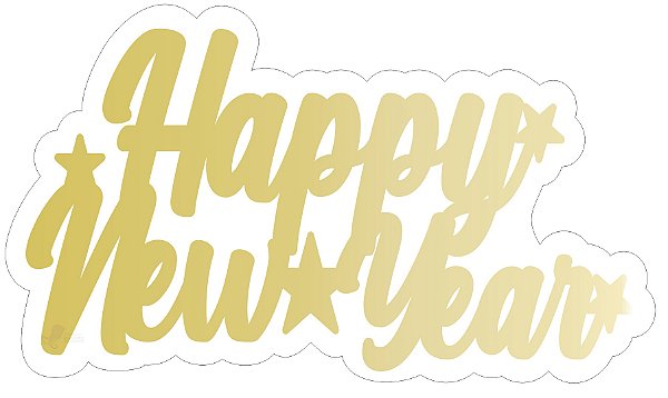 Placa Decoração Happy New Year Dourado Painel 60x35cm