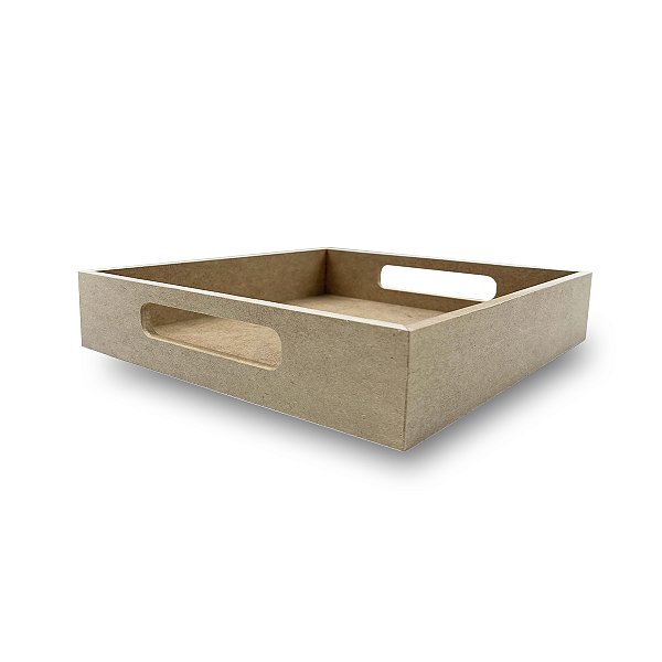 Bandeja MDF Cru C/ furação alça - 22x22x6cm