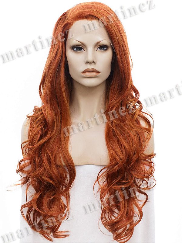 Peruca Sintética Lace Front Premium Ruiva Ondulado