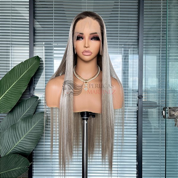 FULL LACE FRONT MELISSA CINZA PLATINADA COM MECHAS E RAIZ 13 x 6