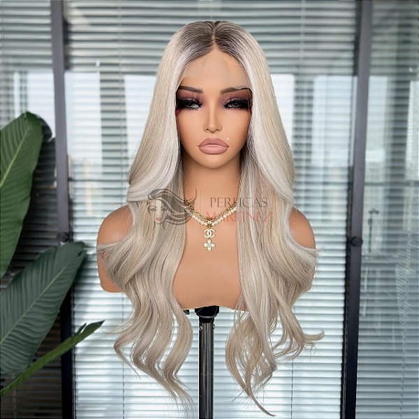 LACE FRONT KAMILLA LOIRA PLATINADO COM RAIZ 13 x 4