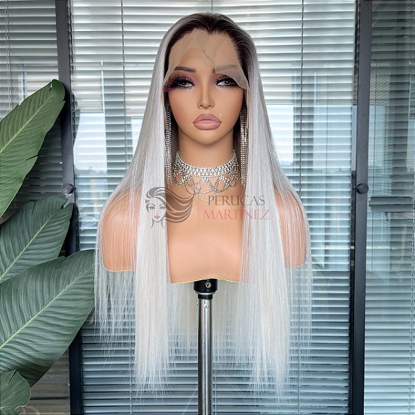 FULL LACE FRONT MELISSA CINZA PLATINADA COM RAIZ 13 x 6
