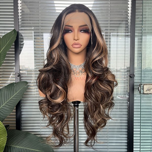 LACE FRONT JADE CASTANHO ESCURO COM MECHAS 13 X 4