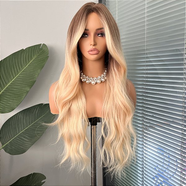 Wig Melissa Loiro Bege Claro com Raiz Esfumada