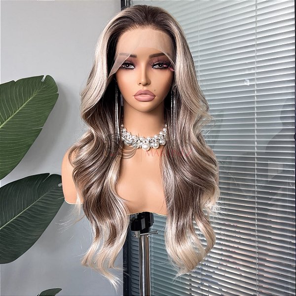LACE FRONT ARIANA CASTANHO ACINZENTADO COM LUZES 13 x 4