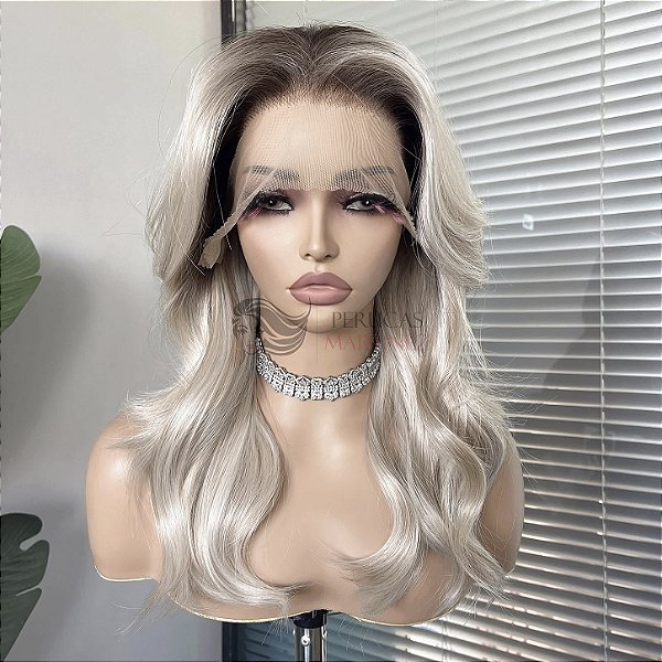 FULL LACE FRONT AURORA LOIRO PLATINADO COM RAIZ ESFUMADA 13 X 6