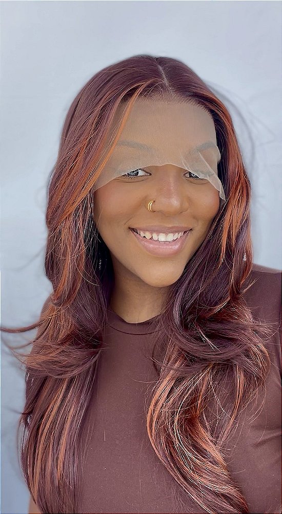 LACE FRONT KAMILLA CASTANHO CHOCOLATE COM MECHAS ACOBREADAS 13 x 4