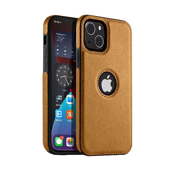 Capa Couro para iPhone - Marrom Modelo do iPhone:13 (2571)