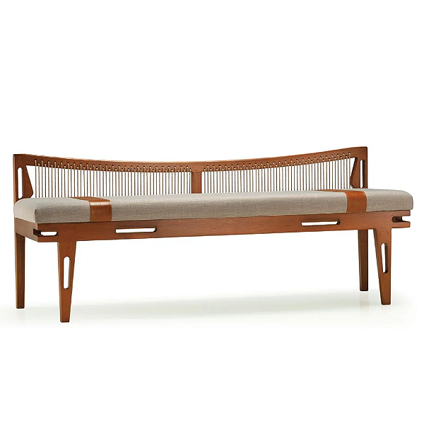 Banco Recamier Otis Assento Estofado Encosto com Corda Náutica Eucalipto Line Luciana Ruiz