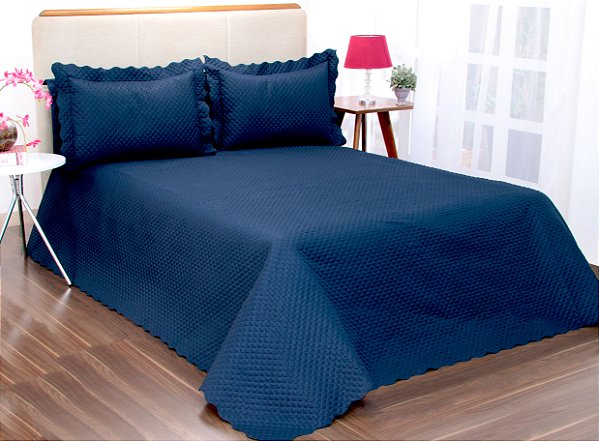 Kit Cobreleito Classic Queen 03 pçs Azul