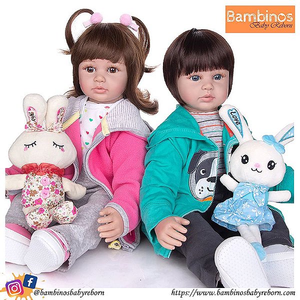 Gemeos Alan E Alice Bebe Reborn 60cm Corpo Algodao Olhos Castanhos Bambinos Baby Reborn