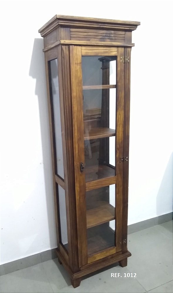 CRISTALEIRA 1 PORTA COM LATERAL EM VIDRO, PRATELEIRAS MADEIRA - REF. 1012