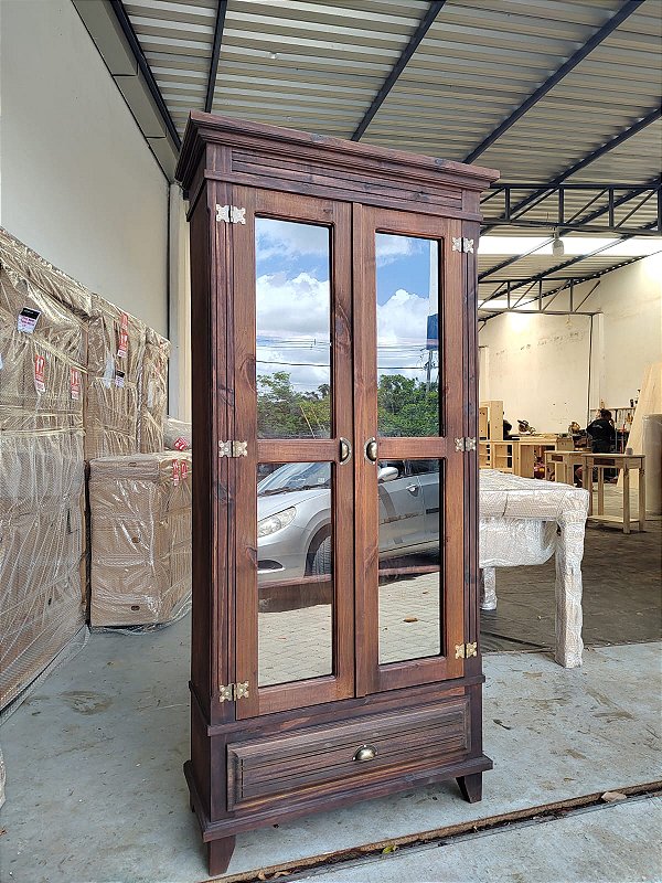 CRISTALEIRA 2 PORTAS LATERAIS DE MADEIRA, PRATELEIRAS DE MADEIRA, 1 GAVETA - REF. 2028