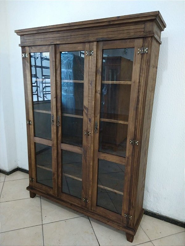 CRISTALEIRA RUSTICA 3 PORTAS PRATELEIRAS DE MADEIRA - REF. 3006