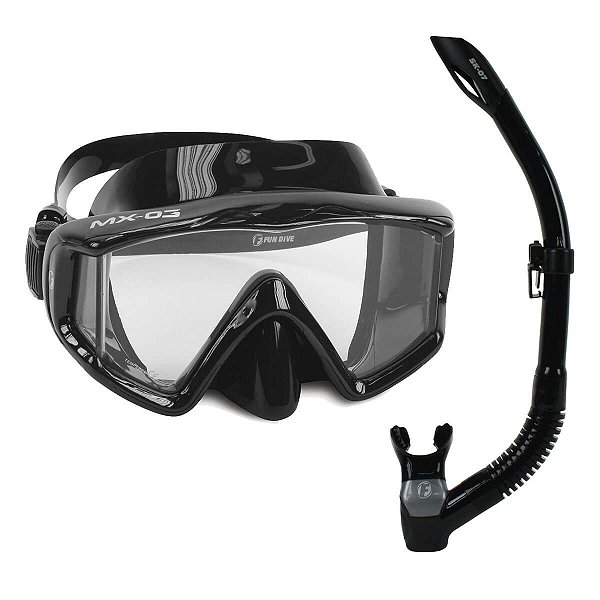 KIT MX-03 SK-07, Máscara Visão Panorâmica Snorkel com válcula