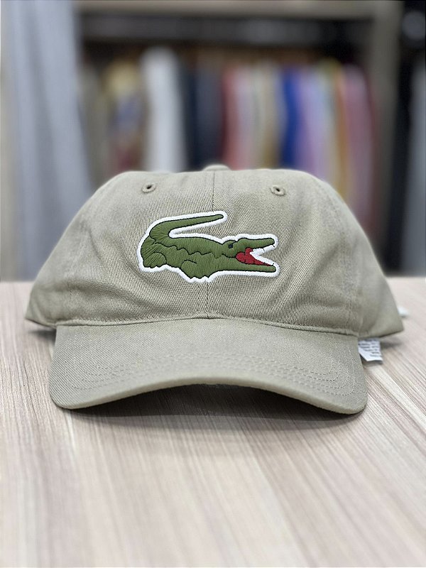 Boné Lacoste Gabardine Big Croc Bege