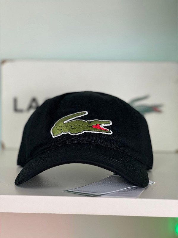 Boné Lacoste Gabardine Big Croc Preto 4 Geração Lançamento
