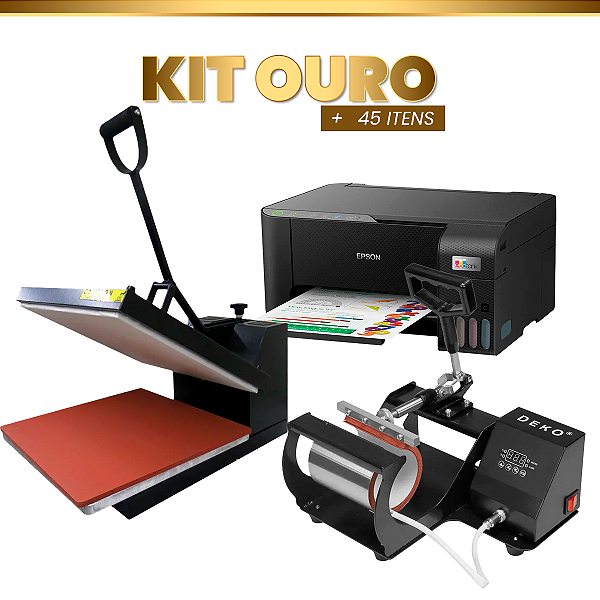 Kit Unica Ouro Prensa Plana 38x38 + Impressora + Prensa de Caneca