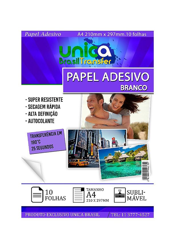 Papel Adesivo Branco A4 - 10 Folhas