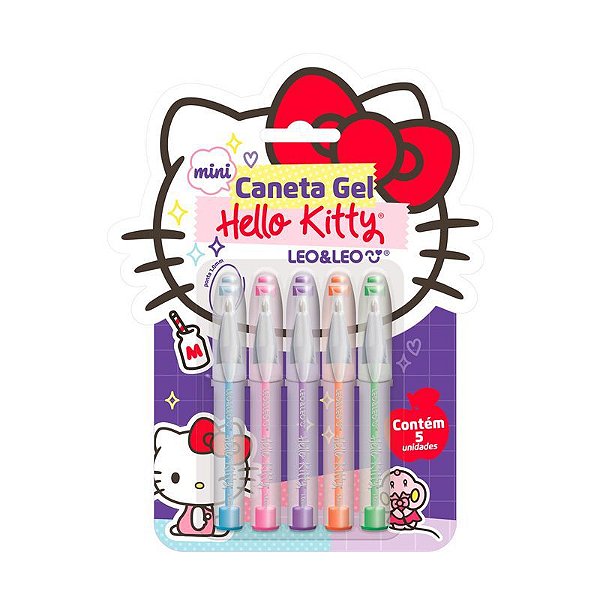 Caneta Gel Mini Hello Kitty 1.0 Colorida Kit c/ 5 Unid. Leo & Leo