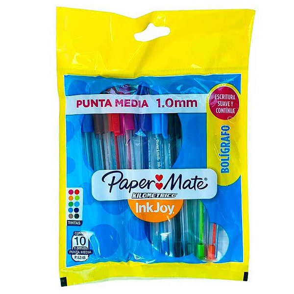 Caneta PaperMate Kilométrica Colorz 1.0mm Kit com 10 unidades