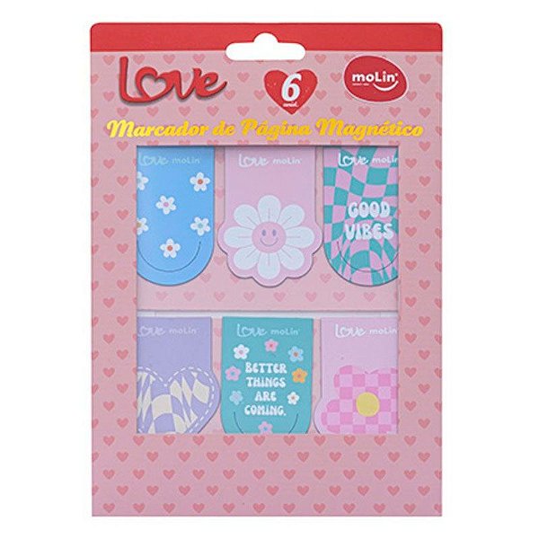 Marcador de Página Magnético Love Daisy Molin Kit c/ 6 unidades