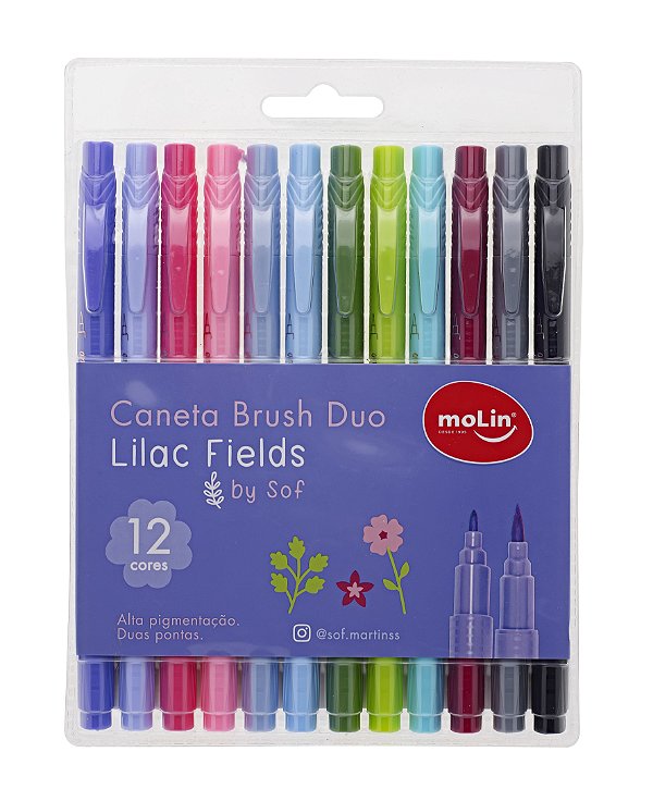 Caneta Pincel Brush Duo Lilac Fields by SOF Kit com 12 Cores Molin