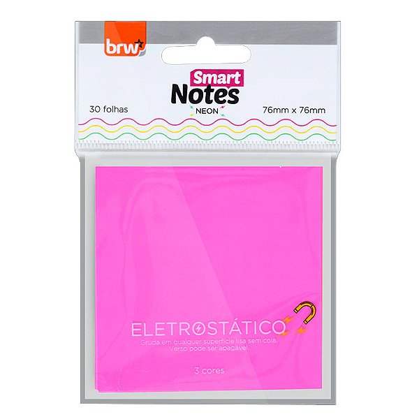 Bloco Eletrostático Smart Notes 76x76mm Rosa, Amarelo e Verde BRW