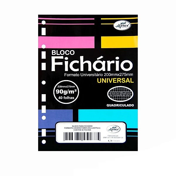 Refil Quadriculado Preto para Fichário Universitário Merci - 40 folhas