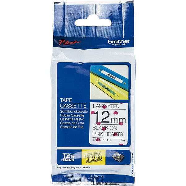 Fita para rotulador Brother TZE, 12mm x 4m, coração, escrita preta plástica laminada, TZE-MPPH31, Brother CX 1 UN