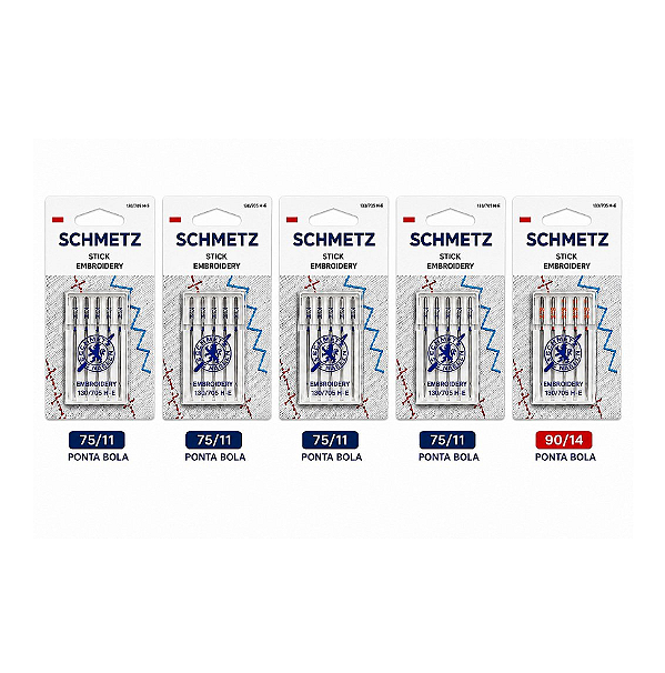 25Agulhas Schmetz Embroidery Ponta Bola para Bordado – 5 Pacotes