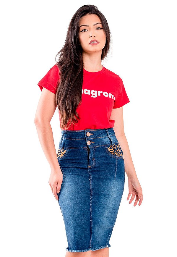 Saia Jeans Cós Dublo e Bordado Evangélica Anagrom Ref.199