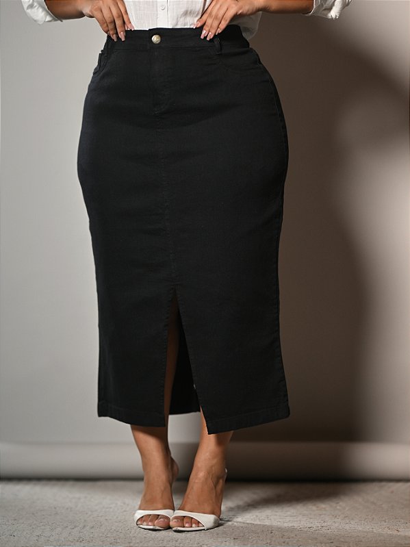 Saia Longa Preta Plus Size Anagrom Ref.207P